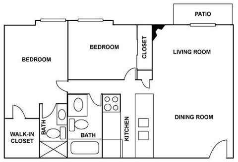 Floor plan for 2 beds, 2 baths, 924 sqft